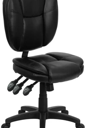 Today Only Flash Furniture Mid-Back Black Leather Multi-Functional Ergonomic Swivel Task Chair -