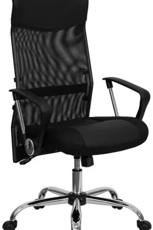 Warranty Included Flash Furniture High Back Black Leather And Mesh Swivel Task Chair -