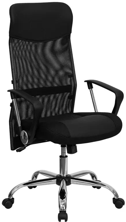 Warranty Included Flash Furniture High Back Black Leather And Mesh Swivel Task Chair -