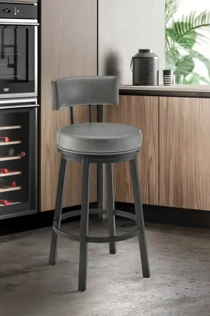 Dalza Swivel Counter or Bar Stool in Black Finish with Grey Faux Leath Exclusive Offer