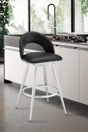 Authentic Lottech Swivel Bar Stool in Brushed Stainless Steel with Black Faux Le