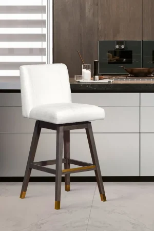Basila Swivel Bar Stool in Grey Oak Wood Finish with Pearl Fabric By A Save Now