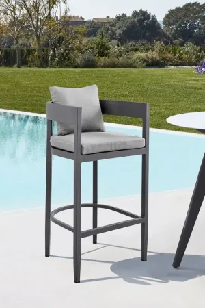 Argiope Outdoor Patio Bar Stool in Aluminum with Grey Cushions By Arme Shop Now