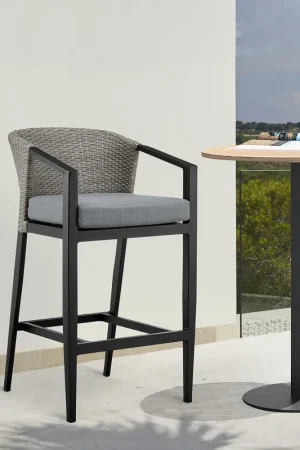 Aileen Outdoor Patio Counter Height Bar Stool in Aluminum and Wicker w Buy Direct