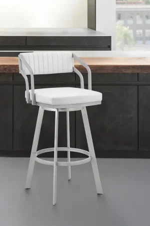Best Choice Scranton 30" Swivel White Faux Leather and Silver Metal Bar Stool By A