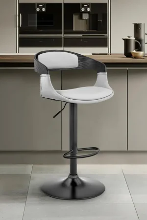 Benson Adjustable Gray Faux Leather and Black Wood Bar Stool with Blac Original