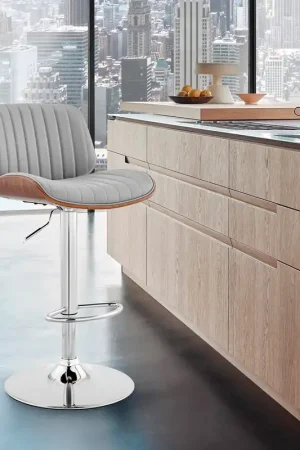 Brock Adjustable Gray Faux Leather and Walnut Wood with Chrome Finish Discount