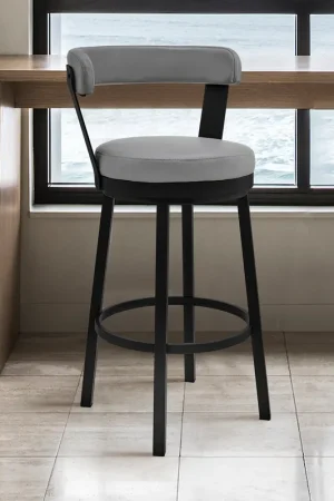 Bryant 30" Bar Height Swivel Bar Stool in Black Finish and Gray Faux L High Quality