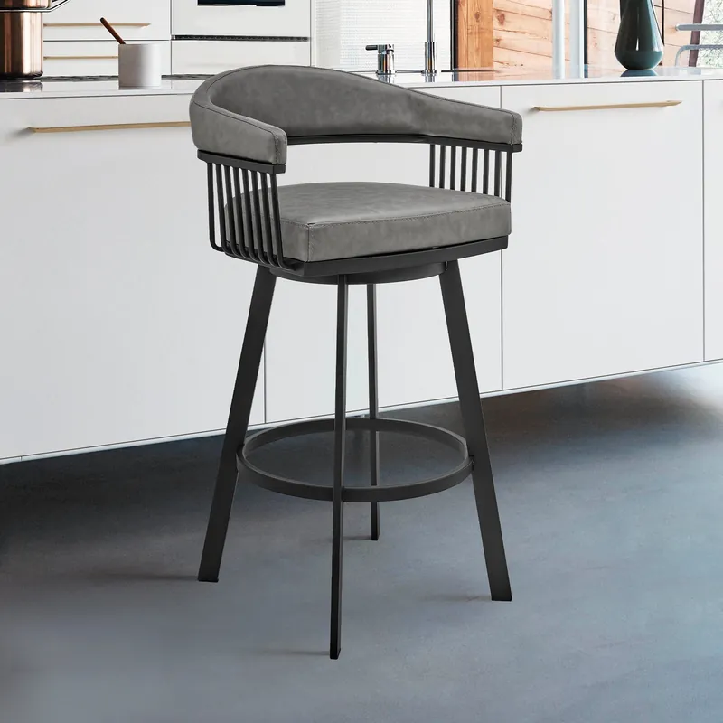 Chelsea 26" Counter Height Swivel Bar Stool in Black Finish and Gray F Fresh Stock