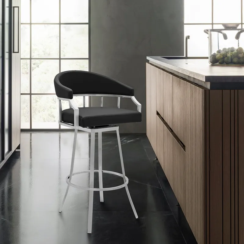 Palmdale Swivel Modern Black Faux Leather 26" Barstool in Brushed Stai Factory Price