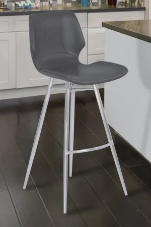 Zurich 26" Counter Height Metal Barstool in Vintage Gray Faux Leather Low Price