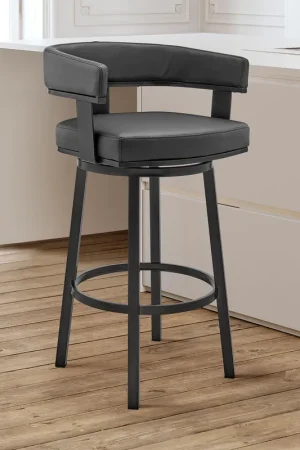 Budget Lorin 26" Counter Height Swivel Bar Stool in Black Finish and Black Fa