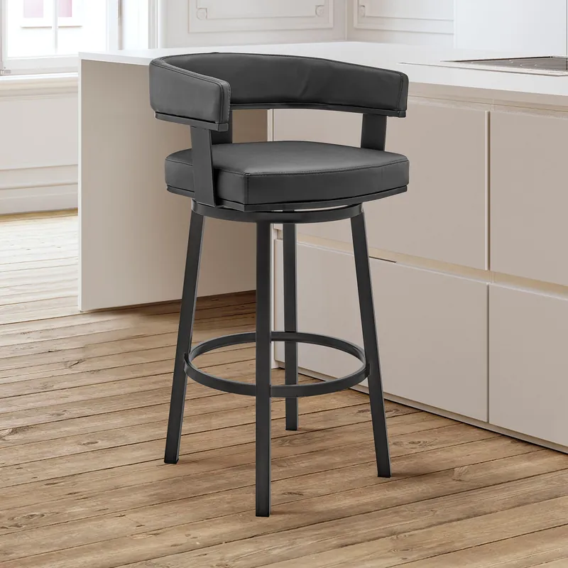 Budget Lorin 26" Counter Height Swivel Bar Stool in Black Finish and Black Fa