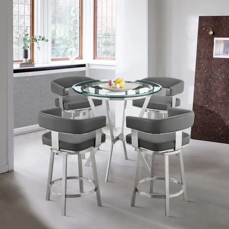 One Day Deal Naomi and Lorin 5-Piece Counter Height Dining Set in Brushed Stainless