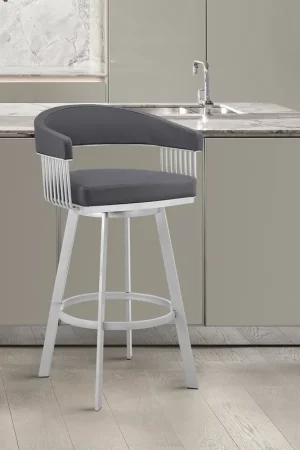 Bronson 25" Slate Grey Faux Leather and Silver Metal Bar Stool By Arme Trusted Brand