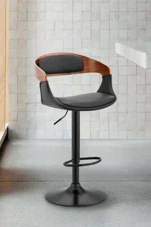 Best Choice Benson Adjustable Black Faux Leather and Walnut Wood Bar Stool with Bl