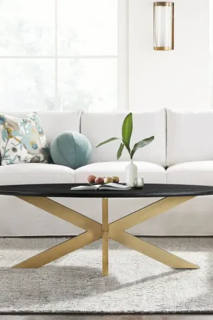 Brand New Lombard Oval Coffee Table in Black Brushed Oak Wood By Armen Living