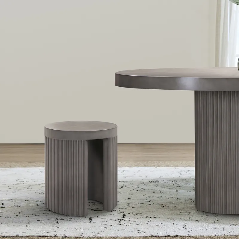 Fresh Stock Wave Round Indoor or Outdoor Accent Stool End Table in Grey Concrete B