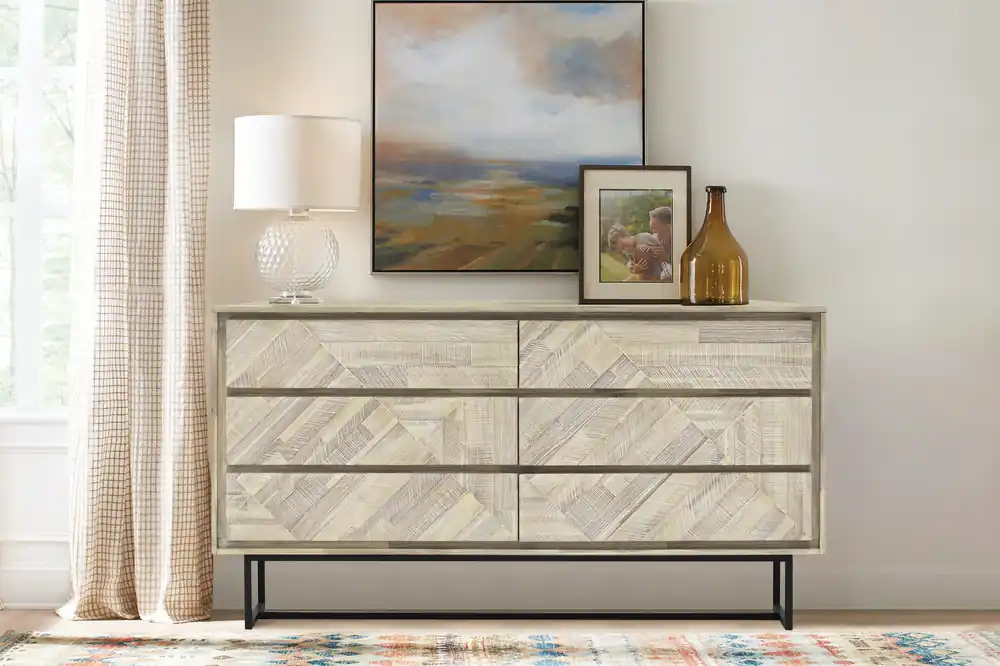 Warranty Included Peridot 6 Drawer Dresser in Natural Acacia Wood By Armen Living