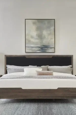 Astoria King Platform Bed Frame in Oak with Black Faux Leather By Arme Luxury