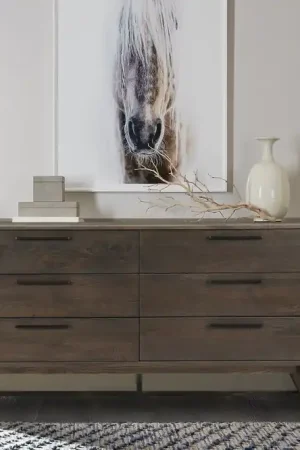 Astoria Oak Dresser for Bedroom with 6 Drawers By Armen Living While Supplies Last