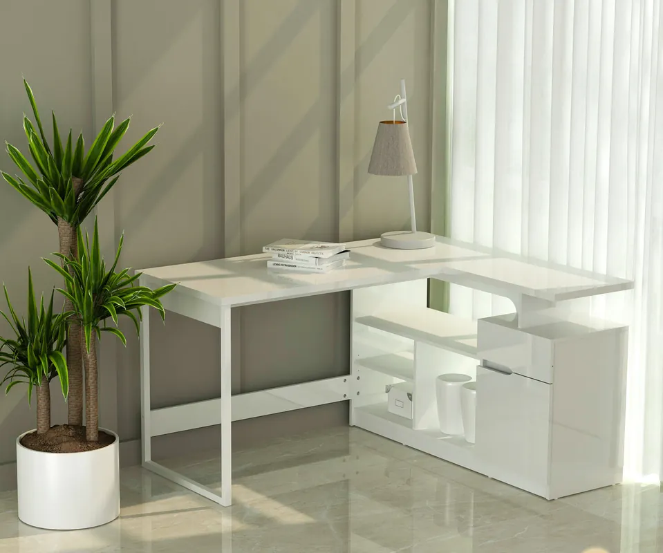 Luxury Lexi 55" L-Shaped Corner Desk By Anderson Teak