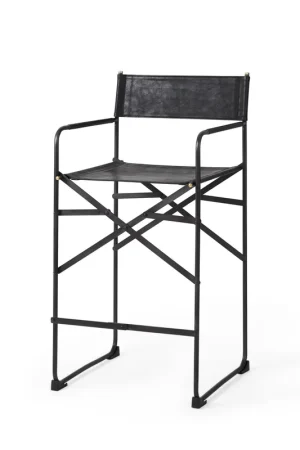 Black Leather Director'S Chair Counter Stool By Homeroots New Arrival