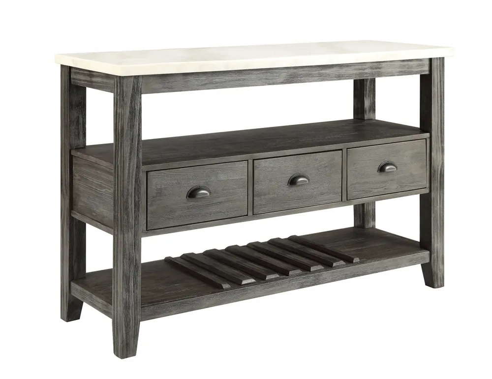 Genuine White Marble Gray Oak Wood Server By Homeroots