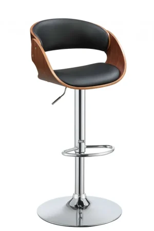 Black Faux Leather And Walnut Wooden Adjustable Stool By Homeroots Hassle-Free Returns