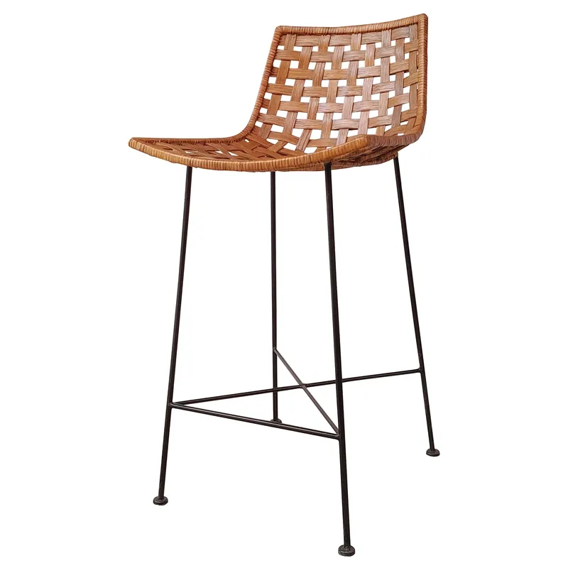 Secure Checkout Lido Bar Stool, Iron & Rattan By HomArt