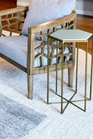 Apex Side Table, Brass & White Marble By HomArt Low Price