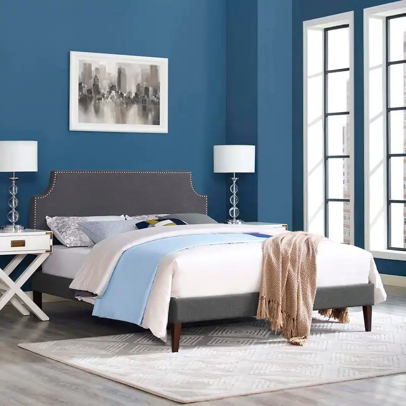 Handmade Corene Full Fabric Platform Bed with Squared Tapered Legs By Modway -