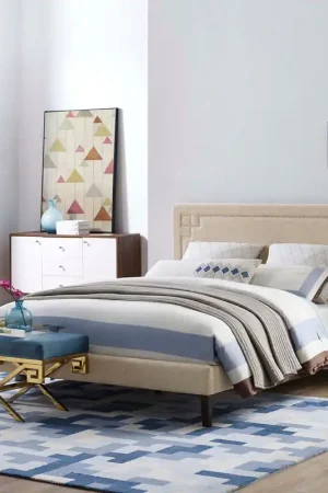 Authentic Ruthie Full Fabric Platform Bed with Squared Tapered Legs By Modway -