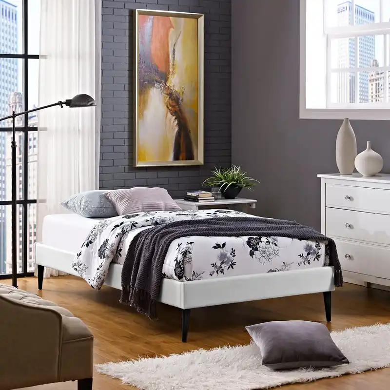 Premium Sherry Twin Vinyl Bed Frame with Round Tapered Legs By Modway - MOD-55