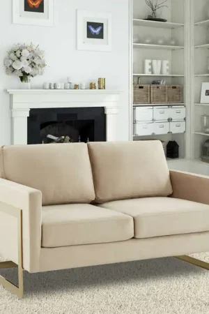 LeisureMod Lincoln Modern Mid-Century Upholstered Velvet Loveseat with Hot Deal