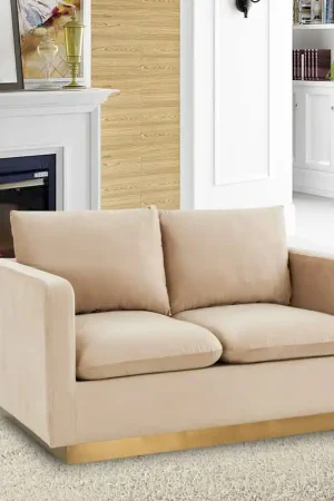 Best Seller LeisureMod Nervo Modern Mid-Century Upholstered Velvet Loveseat with G
