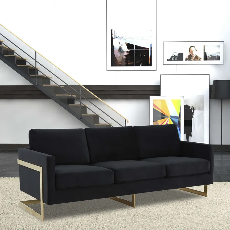 LeisureMod Lincoln Modern Mid-Century Upholstered Velvet Sofa with Gol Top Pick