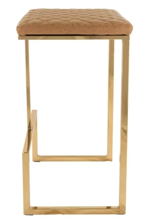 Best Seller LeisureMod Quincy Quilted Stitched Leather Bar Stools With Gold Metal