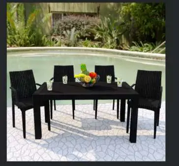 Best Price LeisureMod Mace Weave Design Outdoor Dining Table - MT55BL