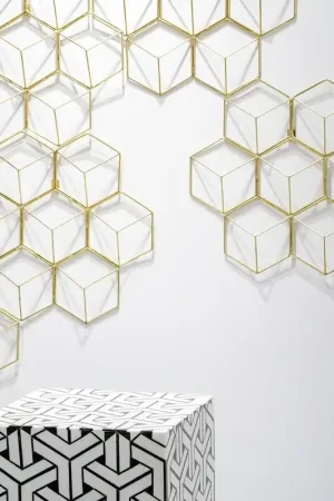While Supplies Last Gold Leaf Design Group Hex-Grid Wall Art - Set of 2 - Brass