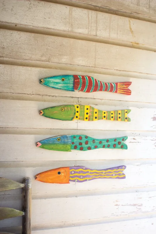 Warranty Included Kalalou Recycled Wood Antique Fish - Set Of 4 - Multi