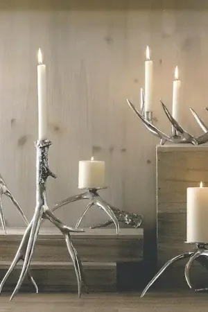 Silver Antler Candle Holder - Roost Antique Polished Candlesticks Trusted Brand