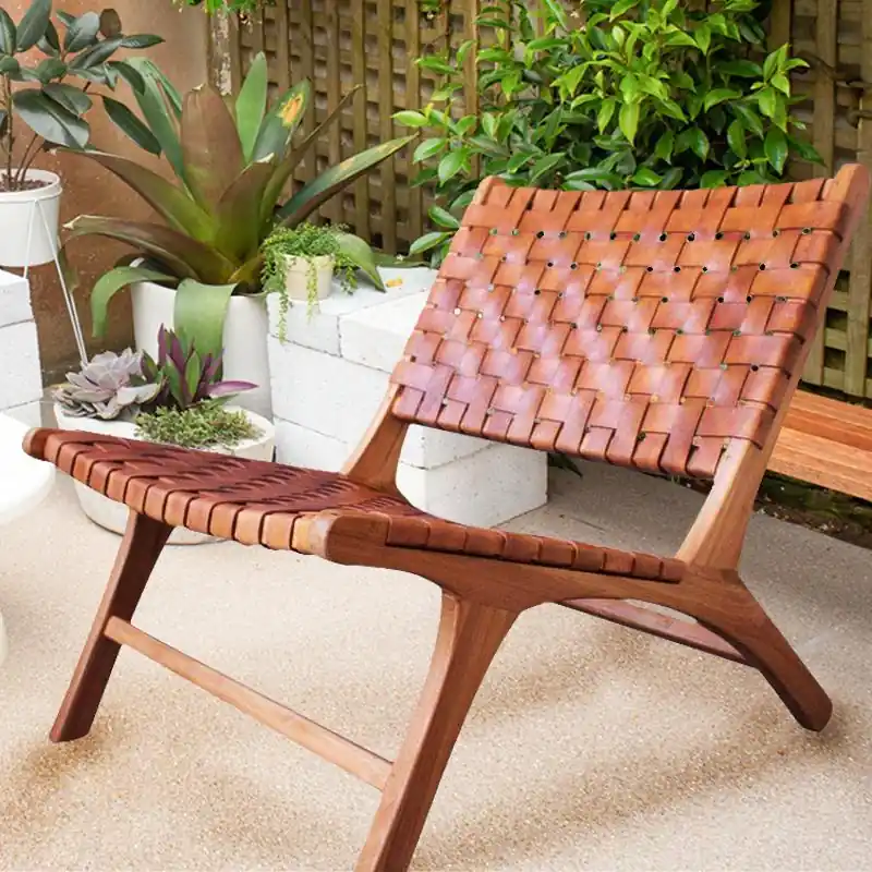 Budget Oslo Leather & Teak Lounge Chair by Artisan Living