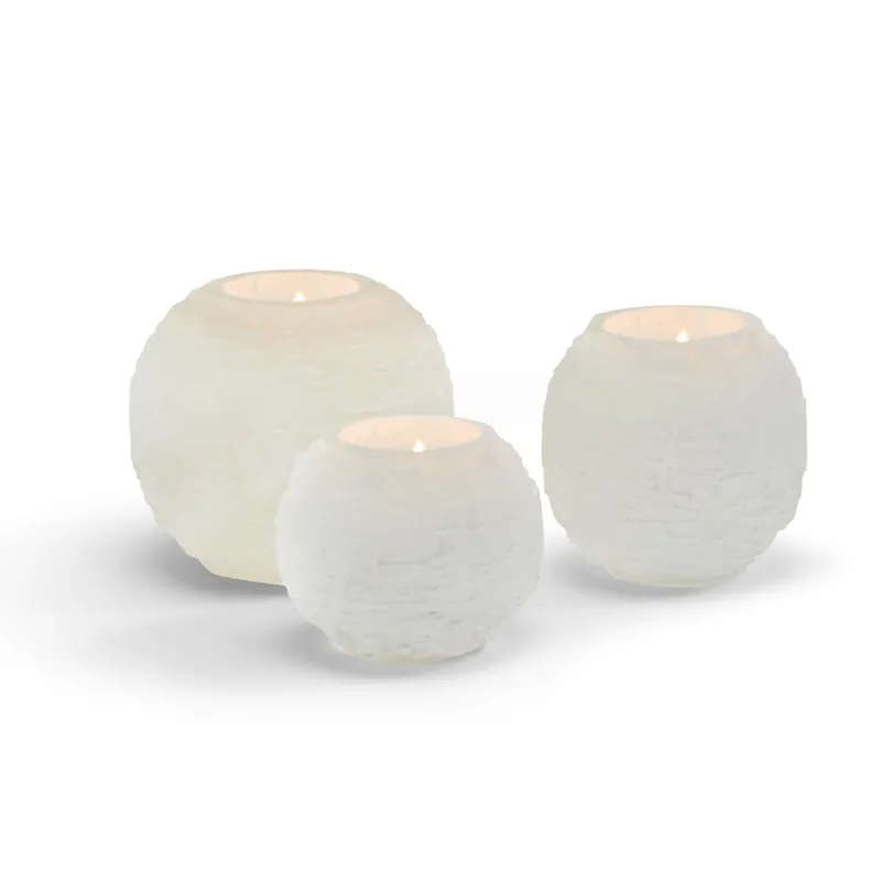 Glaciers Selenite Crystal Sphere Candleholder Set Of 12 By Tozai Home Clearance