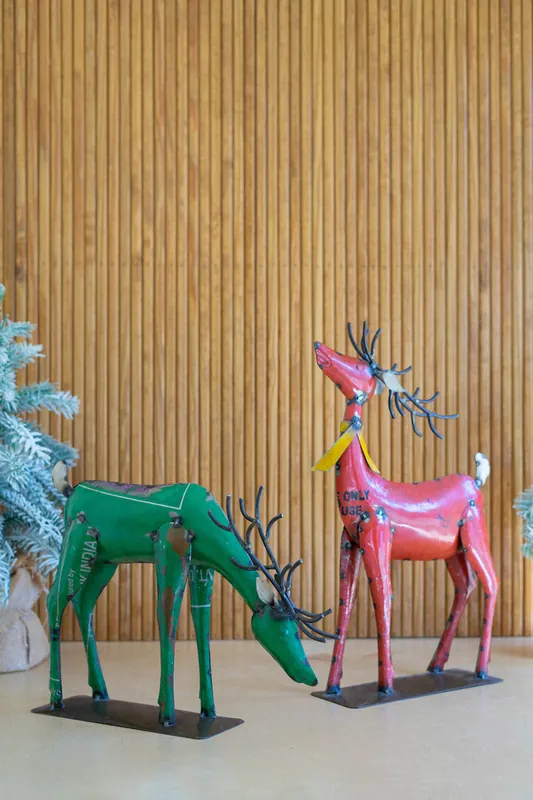 Set Of Two Recycled Metal Deer - One Each Color By Kalalou Best Seller