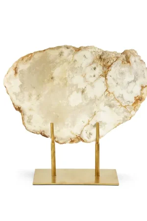 Bulk Order White Quartz Geode Slab On Gold Stand By Tozai Home