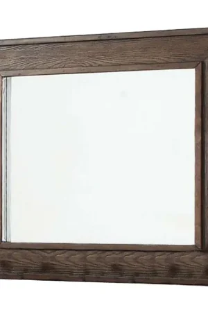 Wooden Frame Mirror With Raised Edges And Grain Details, Brown By Benzara - Brown Bargain