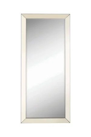 Free Delivery Rectangular Shaped Floor Mirror With Beveled Edge, Silver By Benzara - Silver