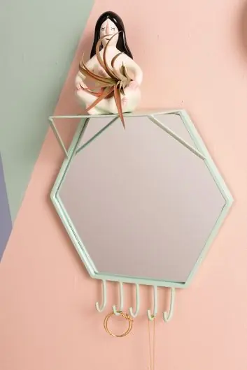 Express Delivery Simone Wall Mirror w/Shelf & Hooks By Accent Decor - Green - Metal - 55090