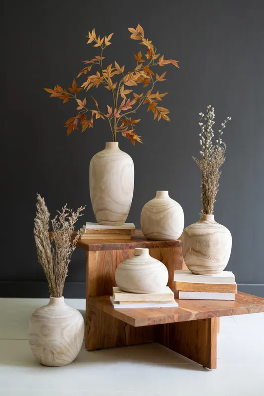 Carved Wooden Bulb Vases - One Each Design Set Of 5 By Kalalou Buy Direct